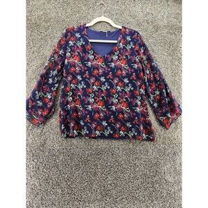 Y2k vintage Sioni Small Blue Floral Sheer Long Sleeve top